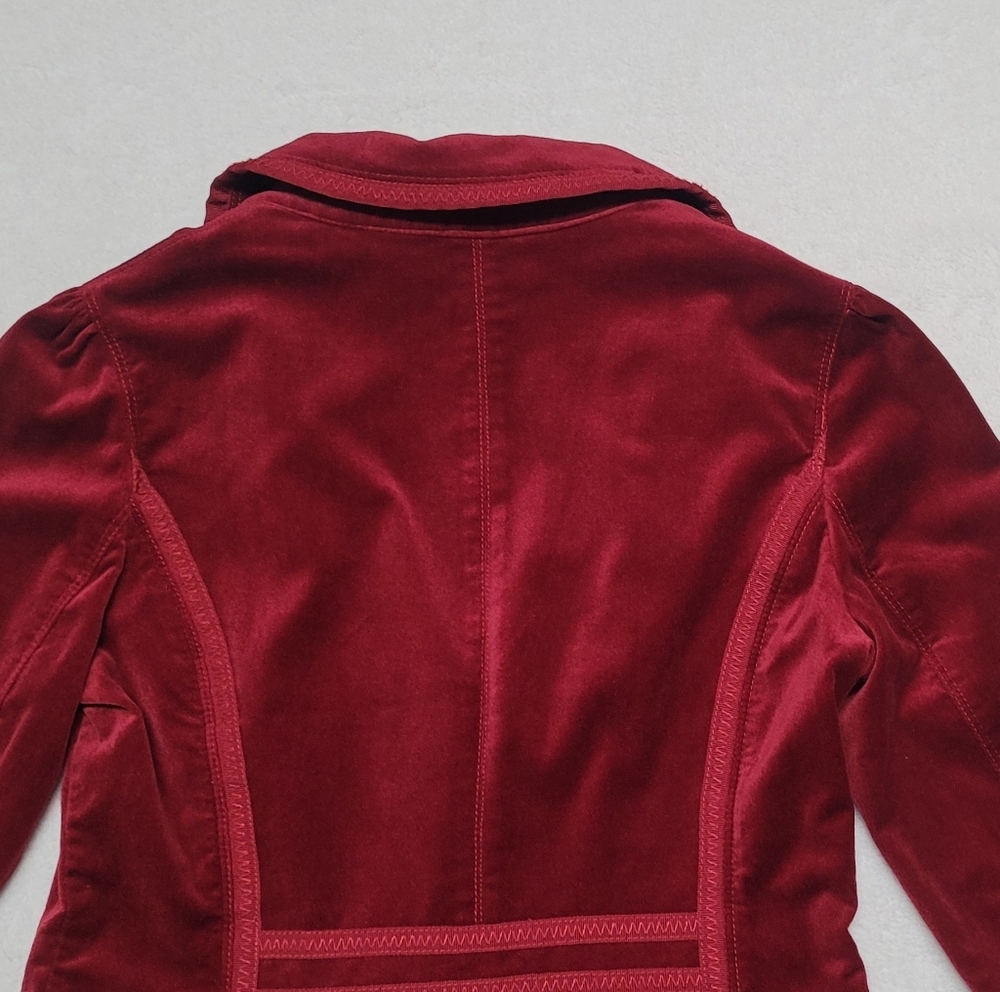 White House Black Market Vintage 90s Ruby Red Velvet Corset Style Cropped Jacket - Picture 8 of 11